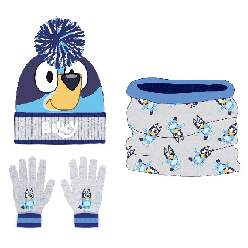 Conjunto gorro, gola e luvas Bluey