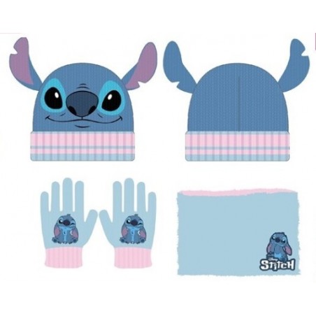 Conjunto gorro, gola e luvas Stitch