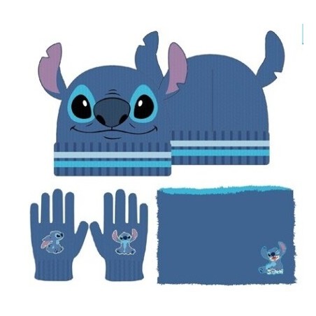 Conjunto gorro, gola e luvas Stitch